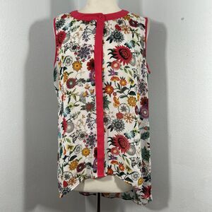Nicole Miller Top  Womens L Floral Sheer Bloomcore Hi Low Boho